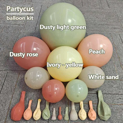 Miniatura 3 de Arco de globos de color rosa polvoriento, amarillo y verde, de doble relleno, color amarillo claro, melocotón, blanco, arena, malva, pastel, kit