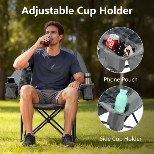 Miniatura 4 de Paquete de 2 sillas de campamento de gran tamaño para adultos, sillas acolchadas portátiles y resistentes para exteriores con bolsa para teléfono