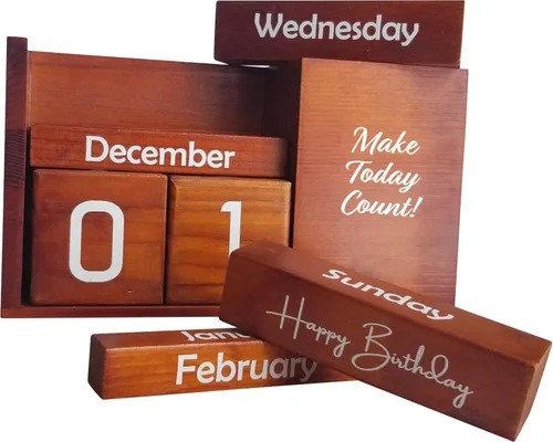 Miniatura 2 de STRIVE ZEN Calendario de escritorio de madera perpetua, elegancia atemporal para planificación diaria, semanal y mensual, madera de pino maciza