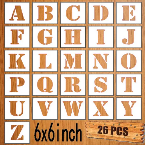 Miniatura 10 de Juego de plantillas de letras de 2 x 2 pulgadas, 26 plantillas de plástico reutilizables de alfabeto, plantillas de aprendizaje para pintar en pared