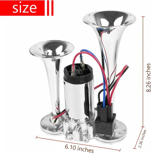 Miniatura 4 de Bocina de tren de 600 DB para camión, bocinas de tren para camionetas, kit de bocina de aire de trompetas dobles de 12 V, altavoz de barco, coche
