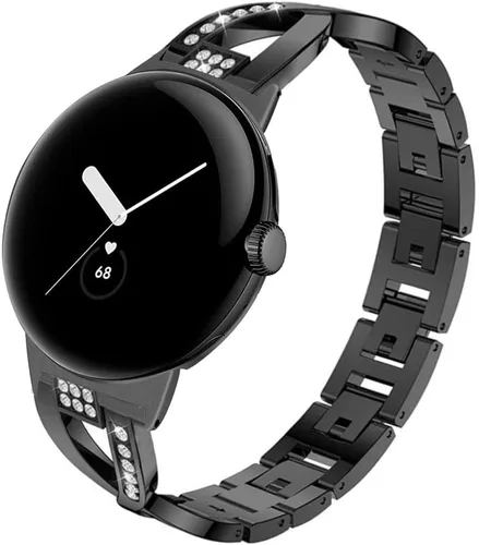Correa compatible con Google Pixel Watch – Cadena de repuesto de metal para mujer, pulsera de joyería brillante con diamantes de imitación para