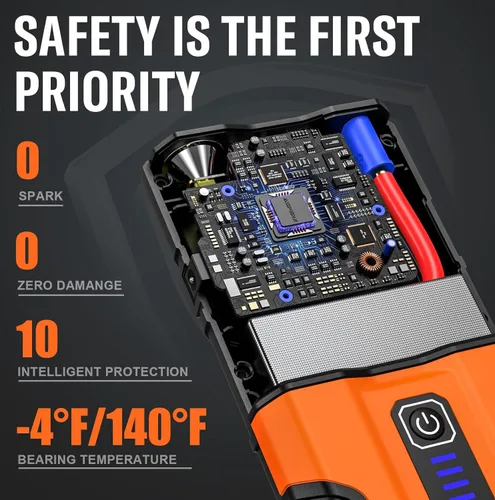 Miniatura 4 de ASPERX AX2500 Arrancador de Batería, Arrancador de Batería de 21000mAh 2500A para Motores de Gasolina de hasta 10L o Diésel de 7.3L, Potenciador