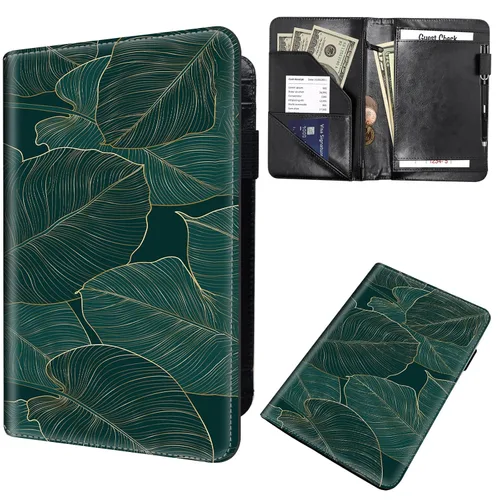 Miniatura 16 de Libreta de pedidos para camarera, cartera de cuero con bolsillo con cremallera oculta, soporte para bolígrafos, lindo organizador para camarera