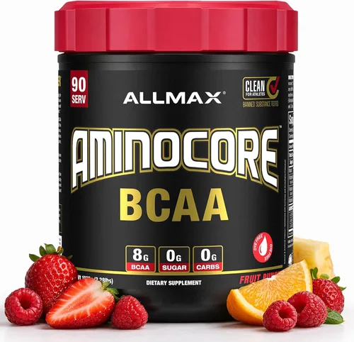 Miniatura 13 de ALLMAX Nutrition AMINOCORE BCAA en polvo, 0.29oz de aminoácidos, bebida de recuperación intra y después del entrenamiento, sin gluten, frambuesa
