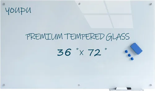 Miniatura 11 de Pizarra Magnética de Vidrio de 48"X36" Premium Tableros de Borrado en Seco de Vidrio Templado Montados en la Pared Sin Marco Pizarra Blanca Tableros
