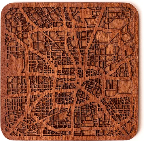 Miniatura 165 de Posavasos Amsterdam Map by O3 Design Studio, 1 pieza, posavasos de madera Sapele con mapa de la ciudad, hecho a mano, varias ciudades opcionales