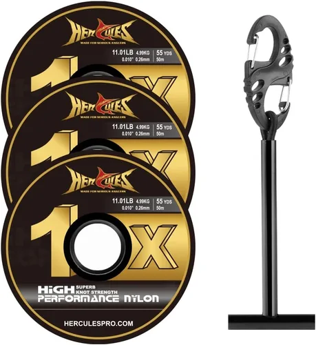 Miniatura 18 de HERCULES Tippet de pesca con mosca, paquete de 3 con soporte para volquetas, 55 yardas