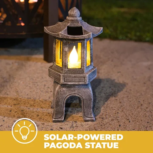 Miniatura 2 de VP Home Estatua asiática alimentada por energía solar, decoración de jardín de pagoda, linterna de jardín zen al aire libre, luz LED parpadeante