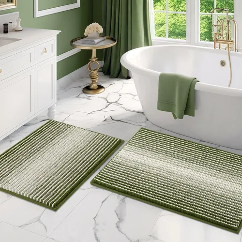 Miniatura 46 de BSICPRO Juegos de Alfombras y Tapetes para Baño, Juego de Alfombra de Baño de Felpilla Gruesa Absorbente de 2 Piezas Antideslizante, Tapetes Suaves