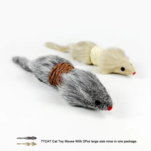 Miniatura 9 de TTcat 2 ratones para gatos, juguetes de piel sintética, ratones grandes con cola larga sin hierba gatera, juguete interactivo para gatos y gatitos
