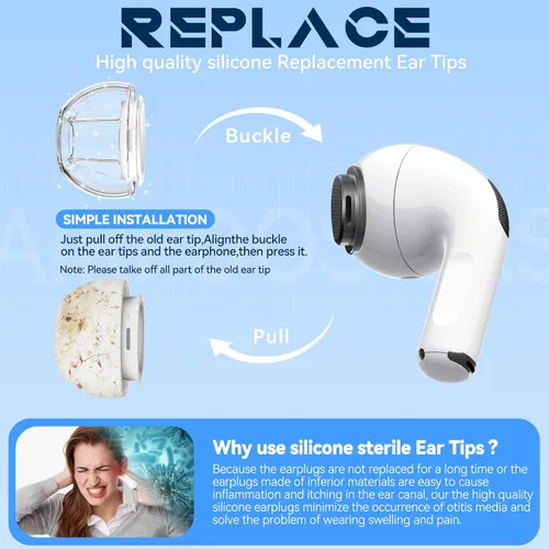 Miniatura 6 de 4 pares de almohadillas transparentes de repuesto para AirPods Pro de 2ª/1ª generación con caja de almacenamiento portátil y bolígrafo limpiador