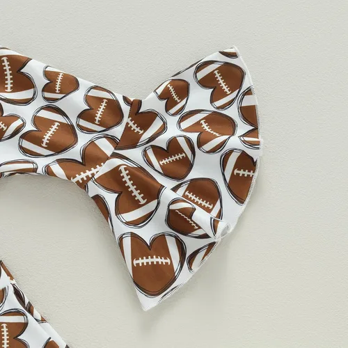 Miniatura 7 de BULINGNA 3Pcs Infant Baby Girl Football Season Outfits Love Bodysuit Romper Heart Shape Football Flared Pants with Headband