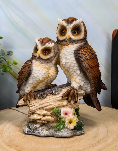 Miniatura 5 de Ebros - Estatua romántica de 2 búhos grandes cuernos para pareja en tocón de árbol, 6.25 pulgadas de alto, amor caprichoso de San Valentín, bosque
