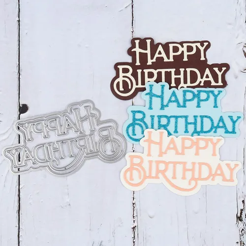 Miniatura 4 de Briartw Troqueles de corte de feliz cumpleaños, plantilla de metal de palabra y sombra para hacer tarjetas, álbum de recortes de bricolaje, tarjeta