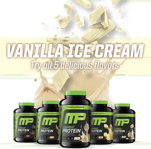 Miniatura 7 de MusclePharm - Proteína en polvo de combate, sabor a vainilla, alimenta los músculos para entrenamientos productivos, 5 fuentes de proteína