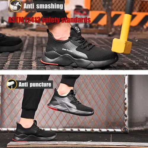 Miniatura 3 de ulogu Zapatos de punta de acero para hombres y mujeres, impermeables, ligeros, a prueba de pinchazos, seguridad en el trabajo, tenis industriales