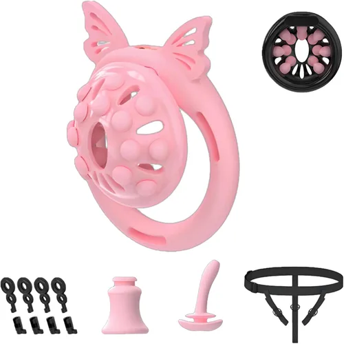 Miniatura 11 de Jaula de castidad masculina en forma de huevo con bloqueo invisible, jaula para pene con anillo de púas de sujeción completa, dispositivo