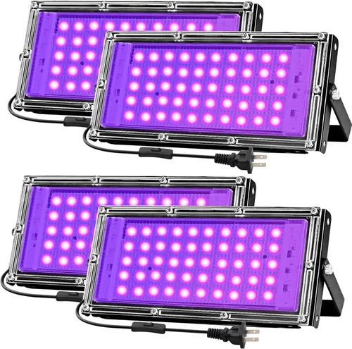 Luces negras de 50 W para fiesta brillante, luz negra de alta potencia para iCreating de 395 nm, luz negra UV, reflector, luces negras moradas,
