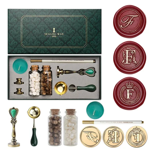 Miniatura 20 de Kit de sello de cera de letras Andotopee con sello de cera de alfabeto inicial G, 3 piezas, sellos de cera de cuentas perla blanca y dorada vintage