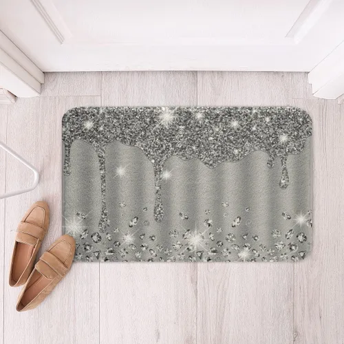 Miniatura 2 de Feelyou Tapete de baño antideslizante con estampado plateado con purpurina (sin purpurina), color gris, lanudo y absorbente, para piso de diamante