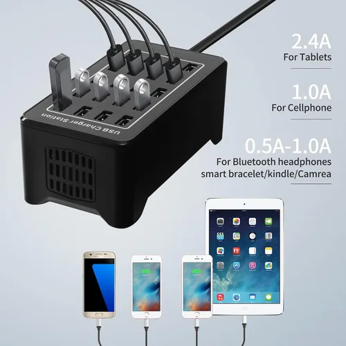 Miniatura 6 de Estación de carga USB de escritorio de 20 puertos - Cargador inteligente multifunción de 100 W para teléfonos inteligentes, tabletas y más