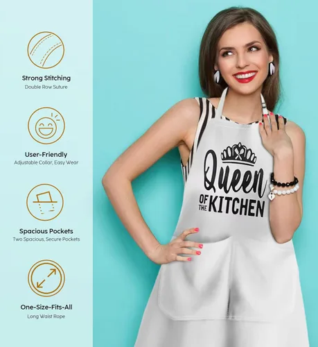 Miniatura 4 de Juego de delantales King & Queen, delantales de cocina a juego para parejas con bolsillos profundos y costuras reforzadas, equipo de cocina