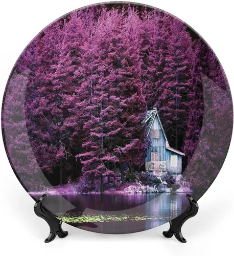 Miniatura 17 de XISUNYA Plato decorativo de 7 pulgadas, cerámica con hojas de cerámica, esqueleto, flores de primavera transparentes de fantasía, impresión de moda