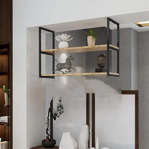 Miniatura 2 de Shelves Whftd 2 Tier Ceiling Mount Shelf, Industrial Pipe Shelf Floating Shelves, Hanging Retro Iron Metal Storage Rack, Bar Restaurant Decorative