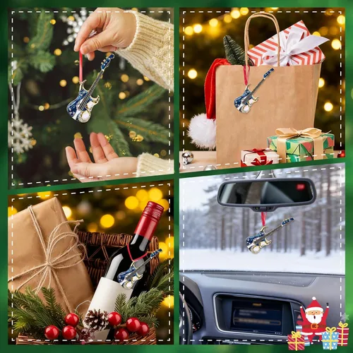 Miniatura 7 de D4DREAM Adorno de Navidad de guitarra, adornos colgantes de guitarra de metal para decoración de árbol de Navidad, guitarras eléctricas azules