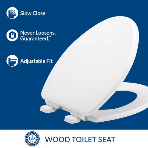 Miniatura 2 de Mayfair Linden Asiento de inodoro de cierre lento, madera antideslizante y resistente, fácil de instalar, fabricado en Estados Unidos, alargado