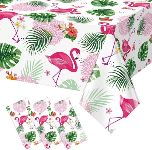 Paquete de 3 manteles de verano con diseño de flamenco para fiestas, mantel de plástico tropical hawaiano, mantel desechable Luau para verano,