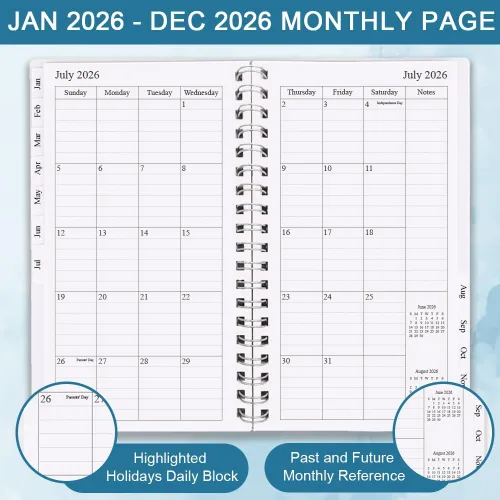 Miniatura 3 de Agenda/calendario de bolsillo 2024, organizador semanal y mensual A6 + diario p/realizar seguimiento de objetivos, fácil organización de tu vida Azul