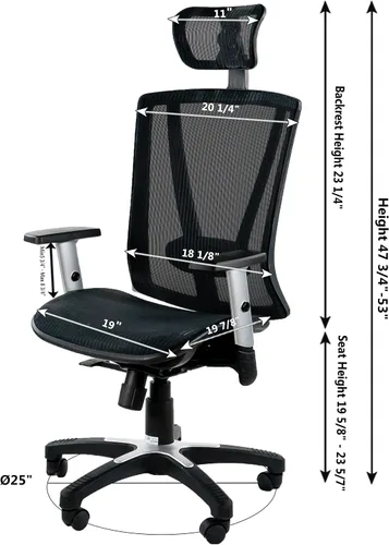 Miniatura 3 de Silla de oficina ergonómica ajustable negra de 53 pulgadas de alto, silla ergonómica de oficina en casa, silla ergonómica con reposacabezas, sillas