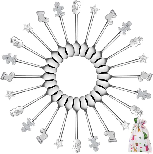 Miniatura 8 de Aneco Juego de 12 mini cucharas navideñas de acero inoxidable para café, té, sopa de azúcar, postre condimento, helado