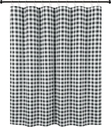 Miniatura 8 de Biscaynebay - Cortinas de ducha de tela texturizada 72" X 72", cortinas de baño de estilo granja modernas con estampado de cuadros en blanco y Negro