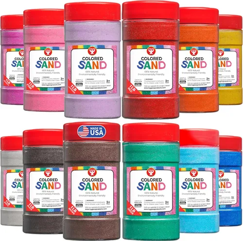 Hygloss Arena de colores para manualidades – 12 colores surtidos – 1 libra – Juegos de arena sensorial fina y colorida vibrante para niños –