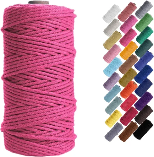 Miniatura 25 de HAPYLY - Cuerda de algodón natural para macramé, de 0.118 pulgadas x 109 yardas, cuerda de algodón de colores para manualidades, tejer, colgar