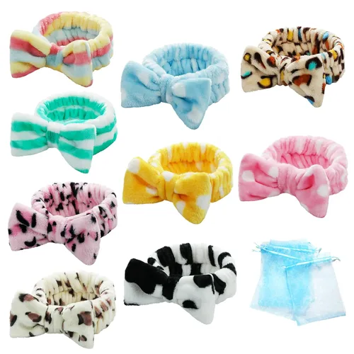 TDHDIKE Relleno de calcetines para mujeres, adolescentes, niñas, diadema de spa, con lazo para maquillaje facial (9 piezas) diadema suave para