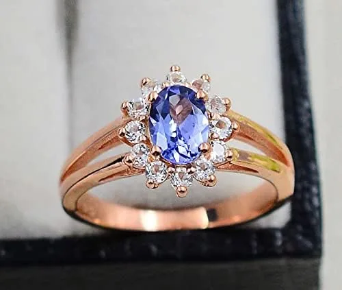 Miniatura 6 de Piedra preciosa ovalada de tanzanita azul natural 925 de plata maciza de 0.78 x 0.39 pulgadas, piedra natal de diciembre, anillo unisex precioso