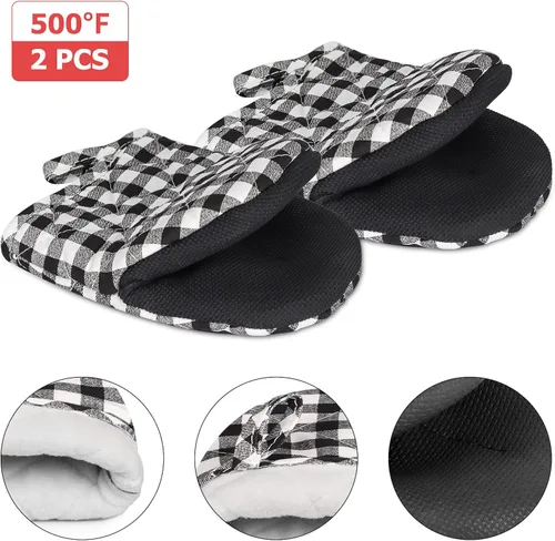 Miniatura 3 de Guantes cortos para horno, resistentes al calor, 500 °F, guantes de cocina con agarre de silicona, antideslizantes para hornear, parrilla, barbacoa