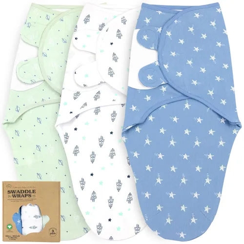 Miniatura 16 de Mantas para envolver para recién nacidos – Juego de 3 mantas para bebé de 0-3 meses – Saco de dormir ajustable – Envuelto suave de algodón orgánico