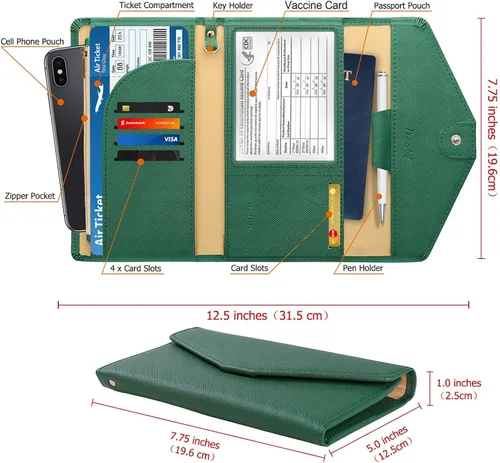 Miniatura 5 de Combo de tarjetero para pasaporte y vacuna, cartera de viaje para mujer con bloqueo RFID con ranura para tarjeta de vacuna, funda de mano
