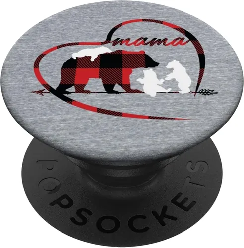 Mama Bear Pop Socket 3 Cubs Plaid Madre Día Regalo PopSockets Grip and Stand for Phones and Tablets
