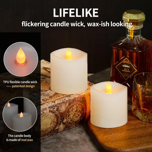 Miniatura 3 de Juego de 2 velas sin llama parpadeantes de 3x3, velas con pilas de 2AA, duración de 600 horas, velas parpadeantes con temporizador, velas sin llama