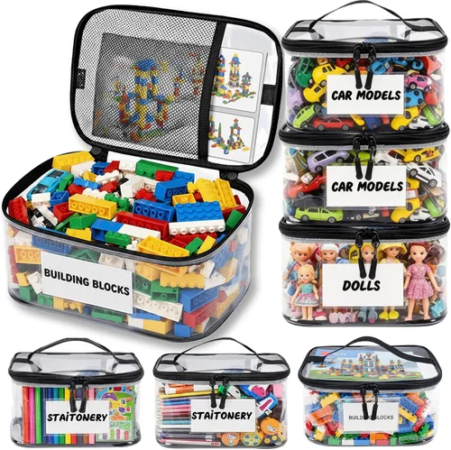 Miniatura 9 de Paquete de 6 bolsas de almacenamiento transparentes extra grandes con etiqueta y bolsillo, bolsas organizadoras versátiles impermeables para libros