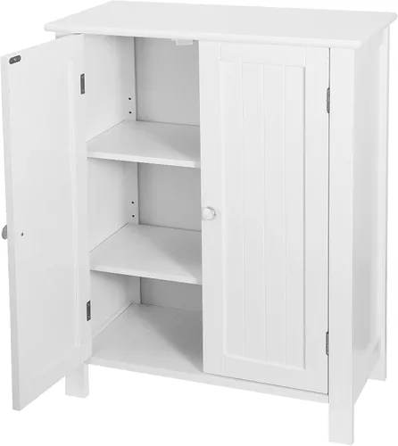 Miniatura 11 de SUPER DEAL Armario de almacenamiento moderno para el suelo del baño con estante ajustable y doble puerta a prueba de óxido, para sala de estar