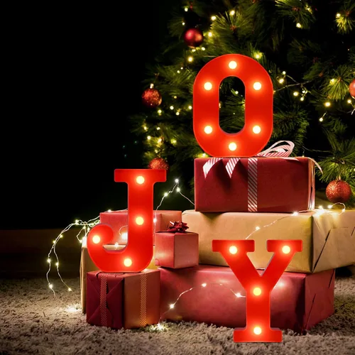 Miniatura 3 de EDYCON Letrero de Luces con Letras de Navidad Decoraciones de Mesa Letras LED de Navidad con Luz a Pilas para Hogar Bar Fiesta de Navidad Dormitorio