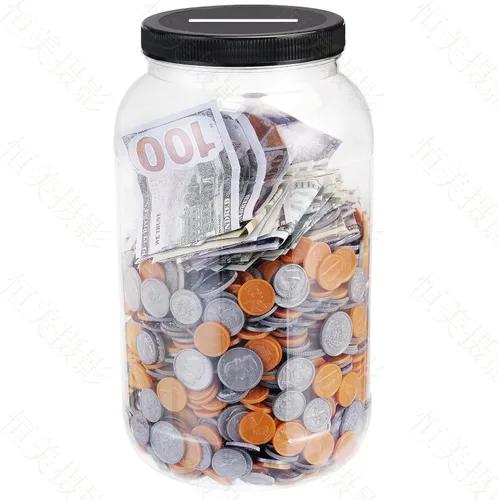 Yamahiko Tarro grande transparente para monedas con tapa ranurada, caja de cambio de punta de dinero de plástico de un galón para monedas o boletos