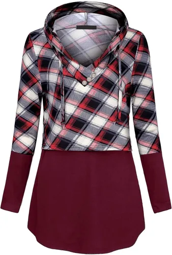 Miniatura 2 de QUINEE sudadera con capucha para mujer de manga larga a cuadros, bloque